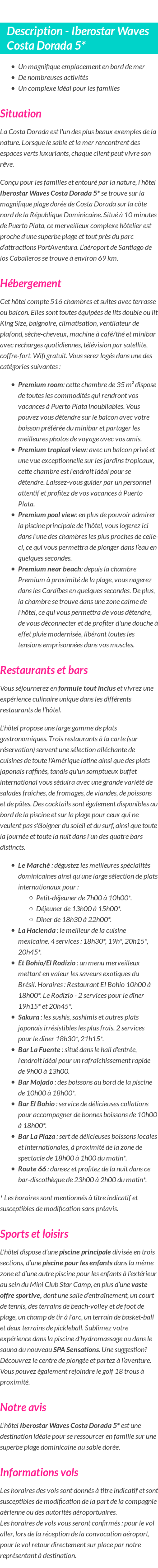 Détails du séjour