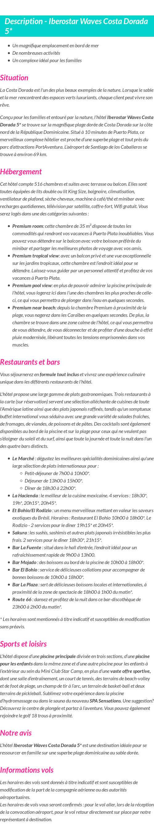 Détails du séjour