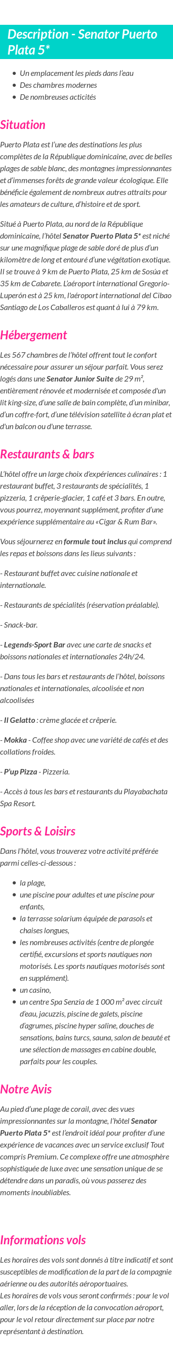 Détails du séjour