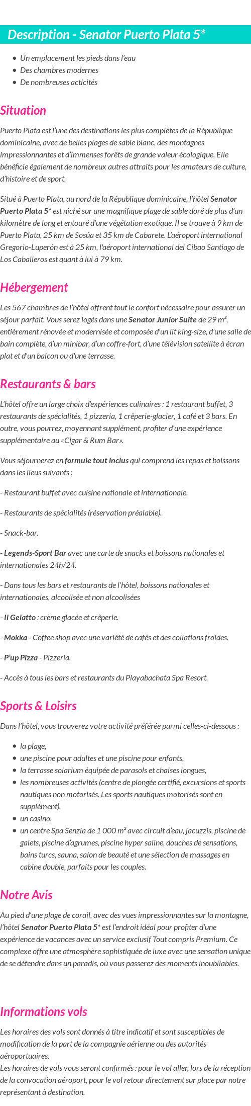 Détails du séjour