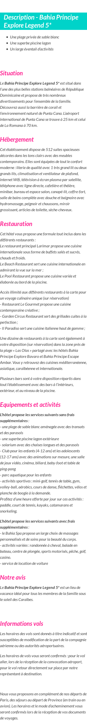 Détails du séjour