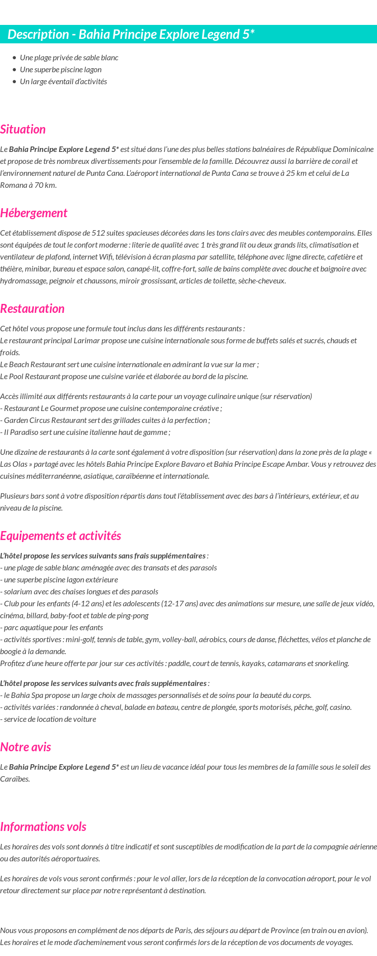 Détails du séjour