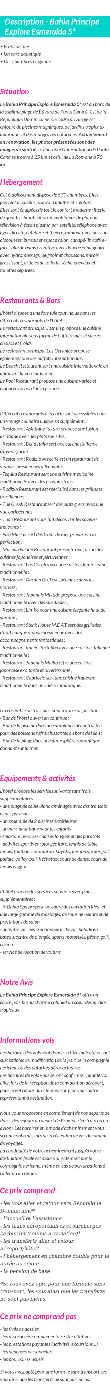 Détails du séjour