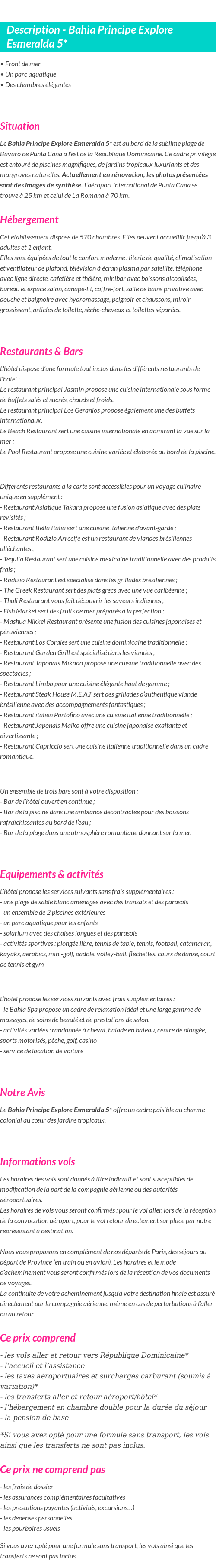 Détails du séjour