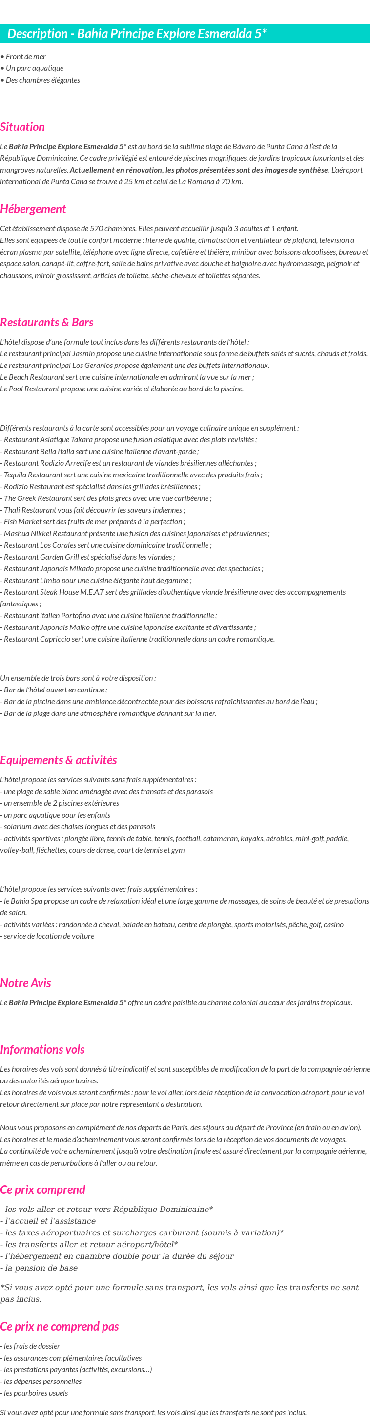 Détails du séjour