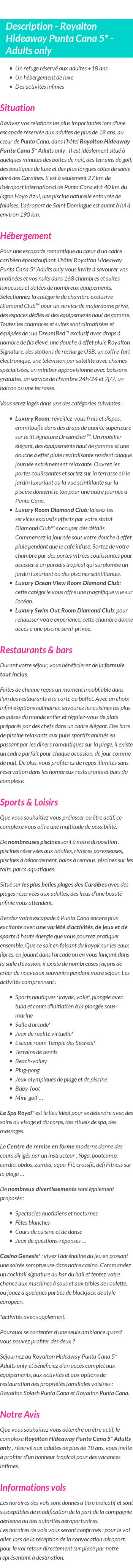 Détails du séjour