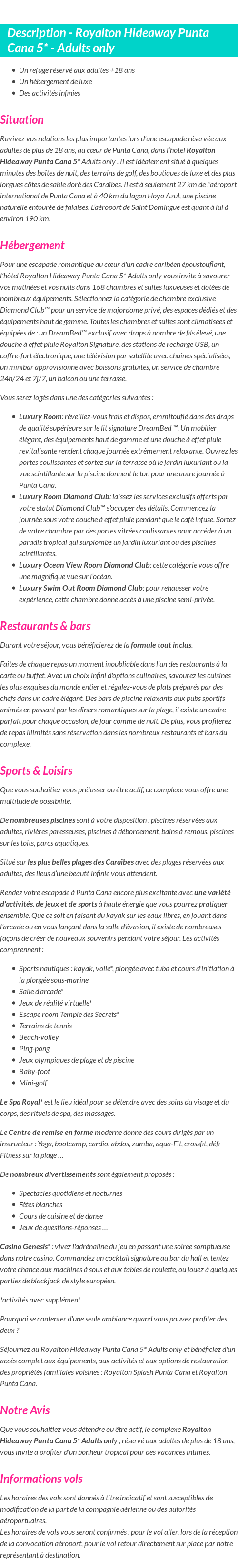 Détails du séjour