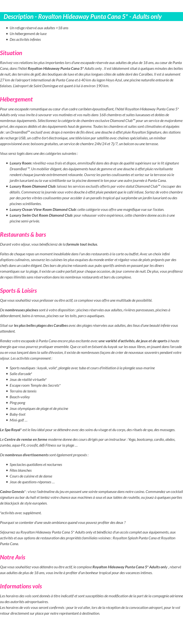 Détails du séjour