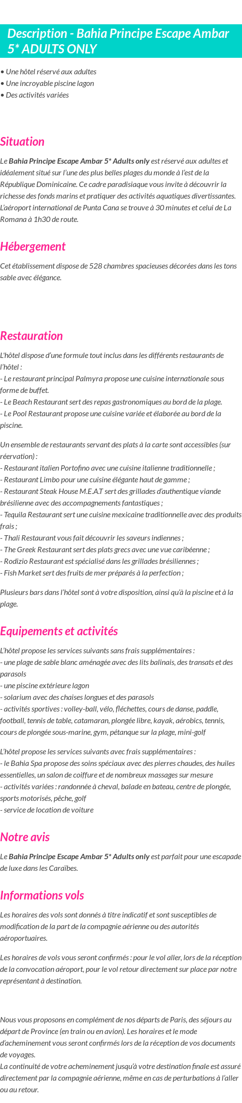 Détails du séjour