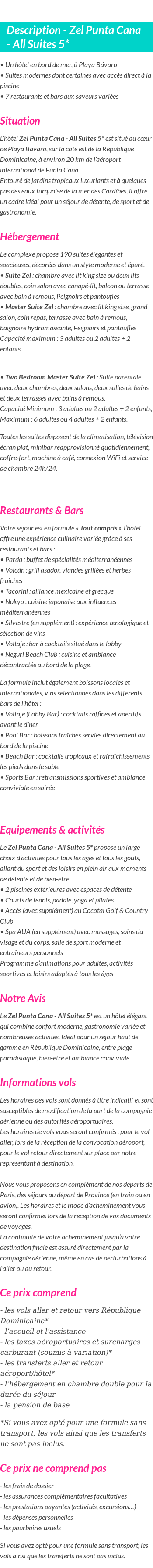 Détails du séjour