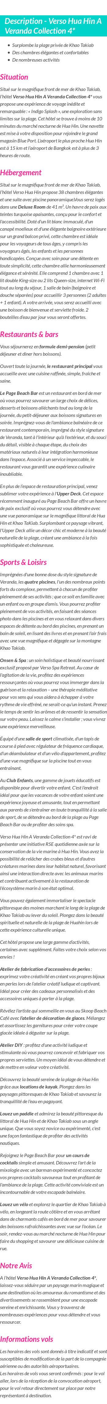 Détails du séjour