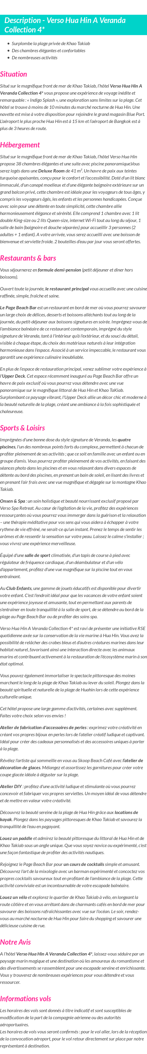 Détails du séjour