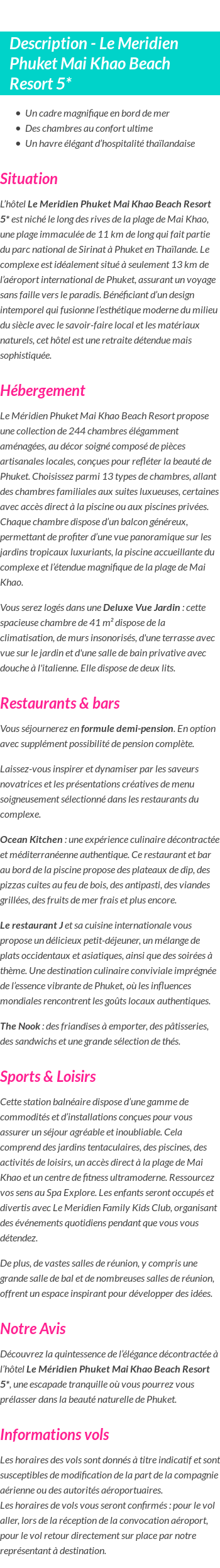 Détails du séjour