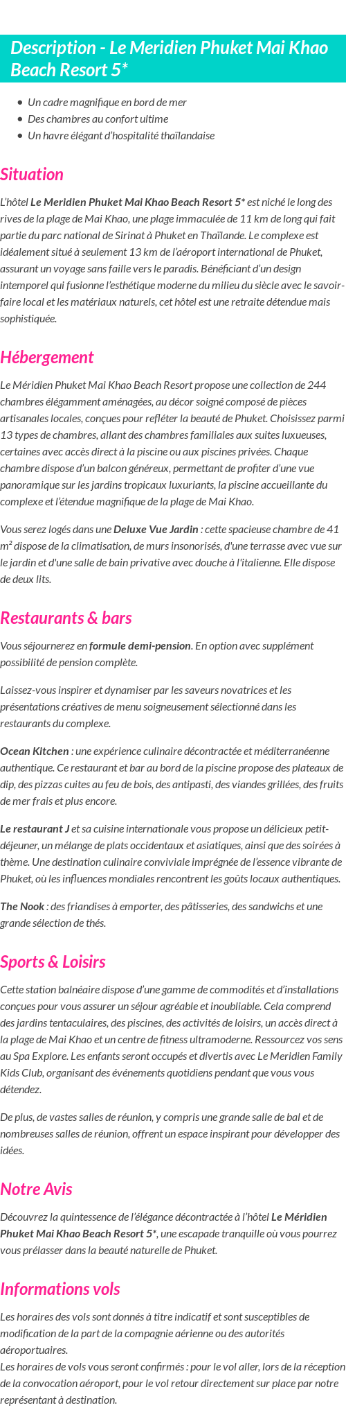 Détails du séjour