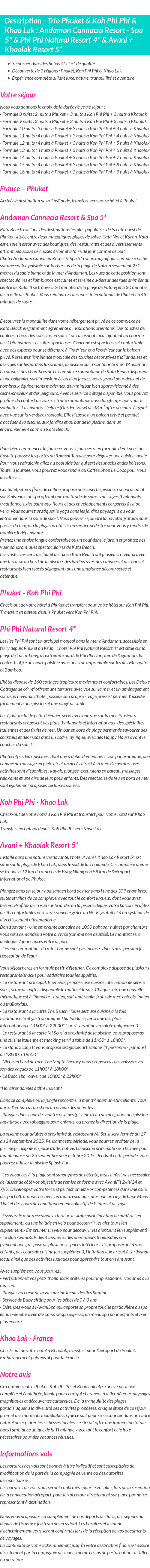 Détails du séjour