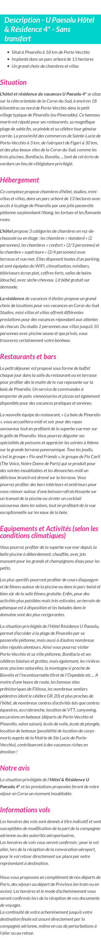 Détails du séjour