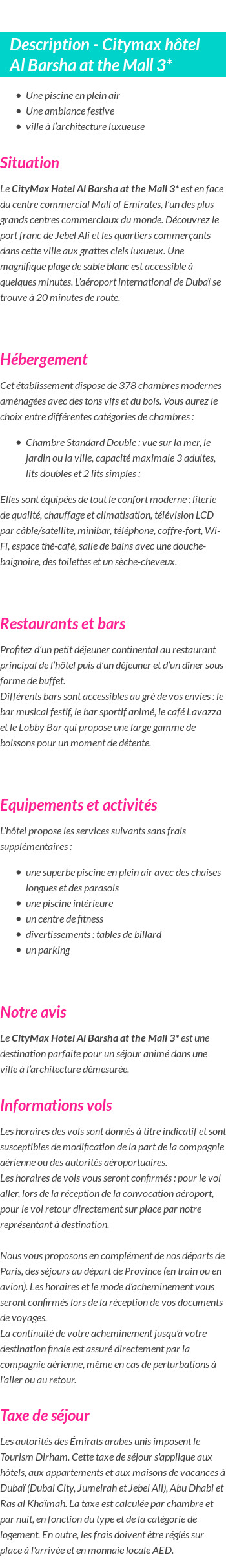 Détails du séjour