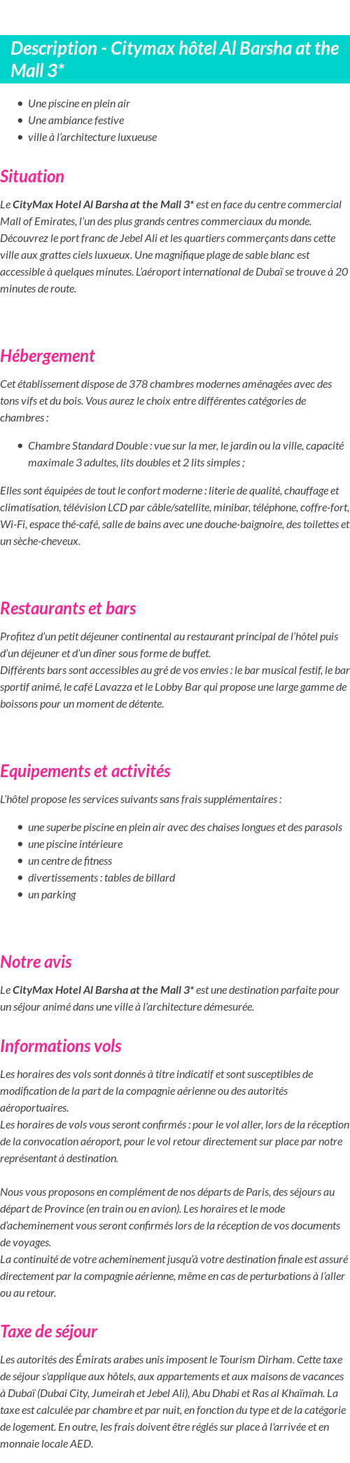 Détails du séjour