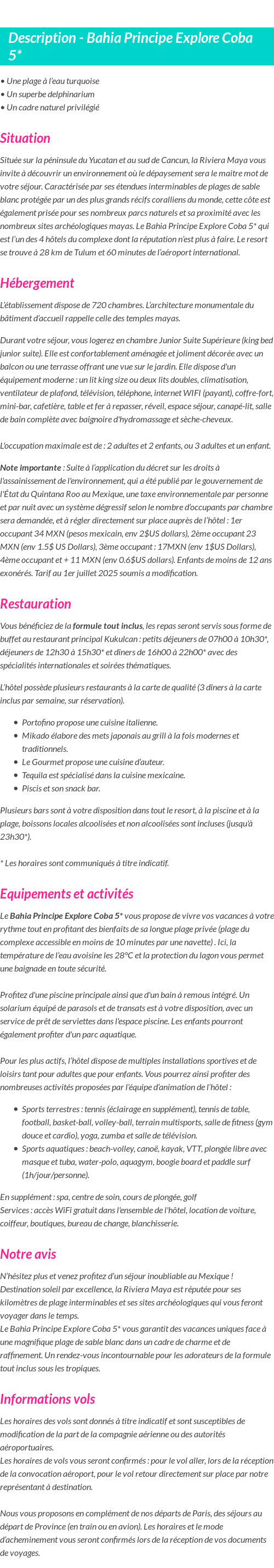 Détails du séjour