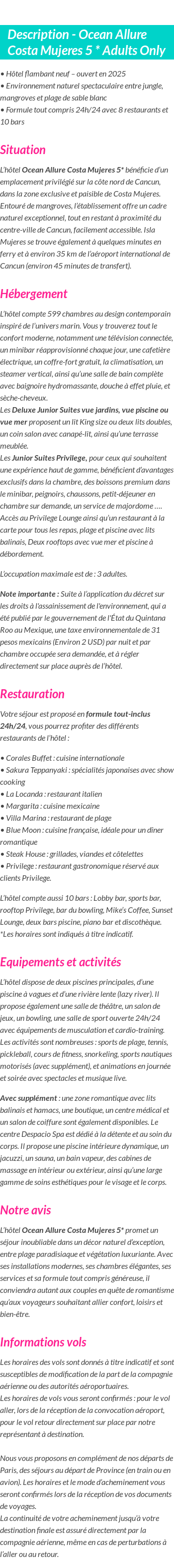 Détails du séjour