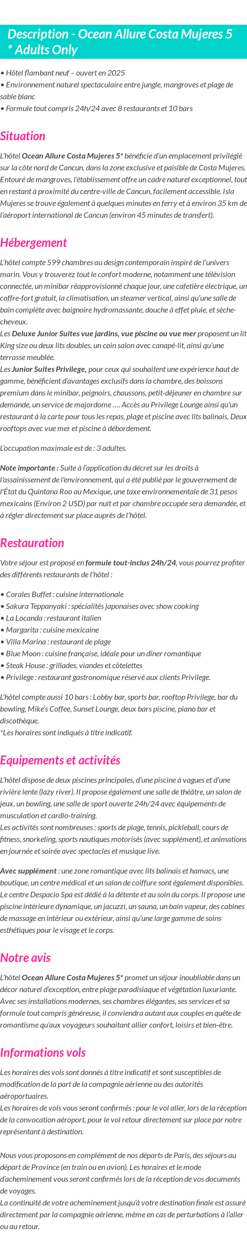 Détails du séjour