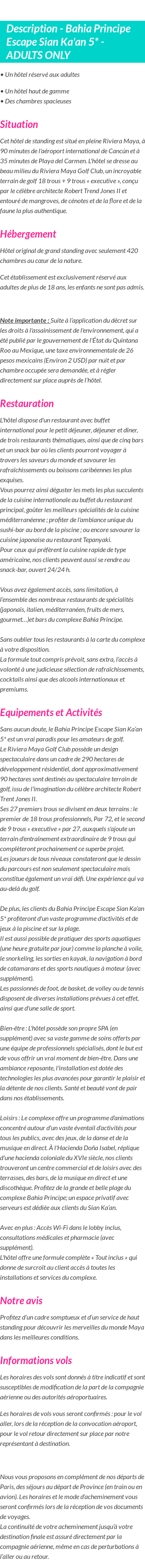 Détails du séjour