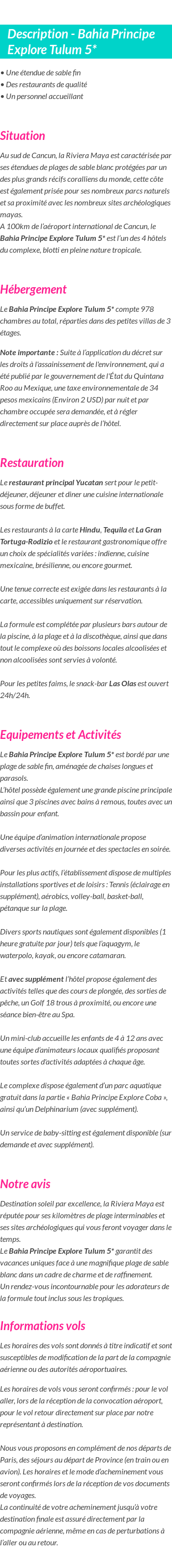 Détails du séjour