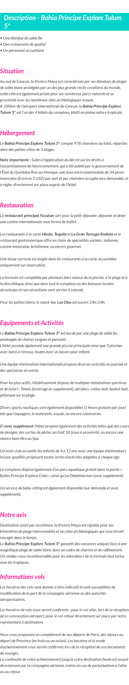 Détails du séjour