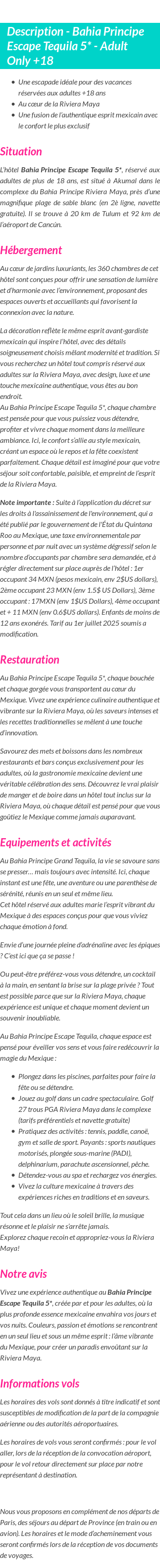 Détails du séjour