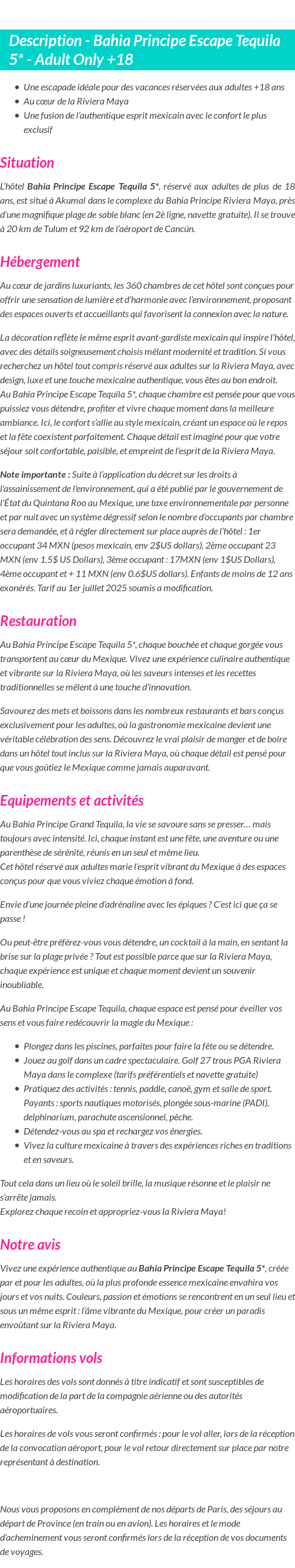 Détails du séjour