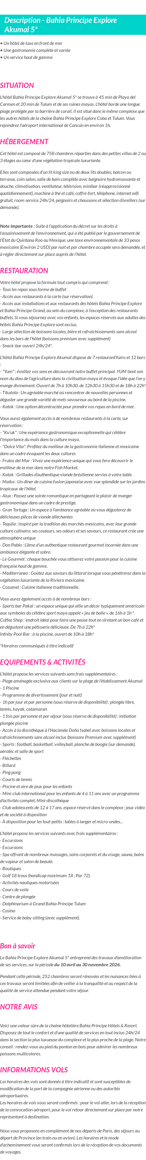 Détails du séjour