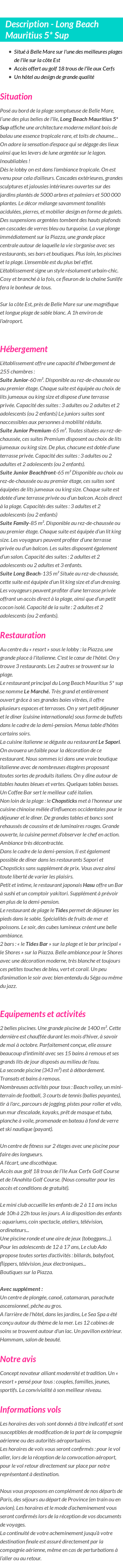 Détails du séjour