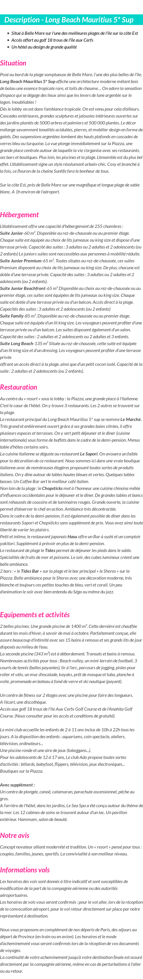 Détails du séjour