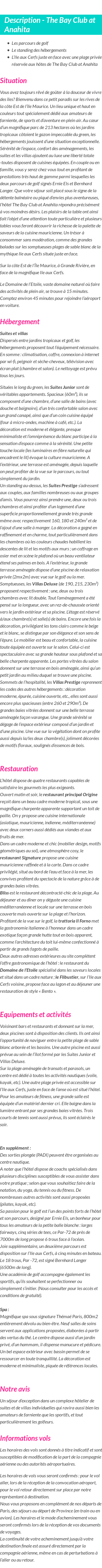 Détails du séjour