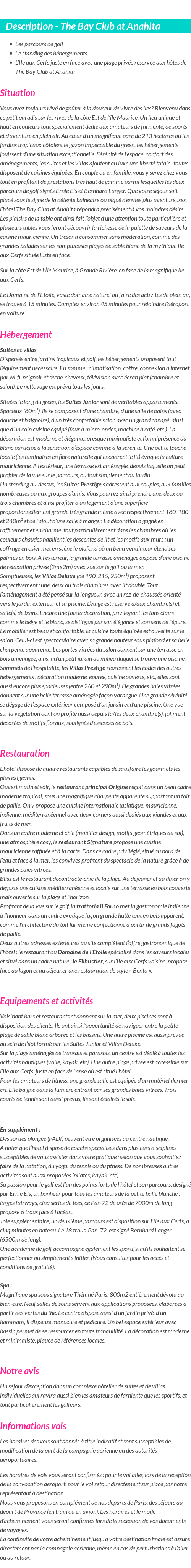 Détails du séjour