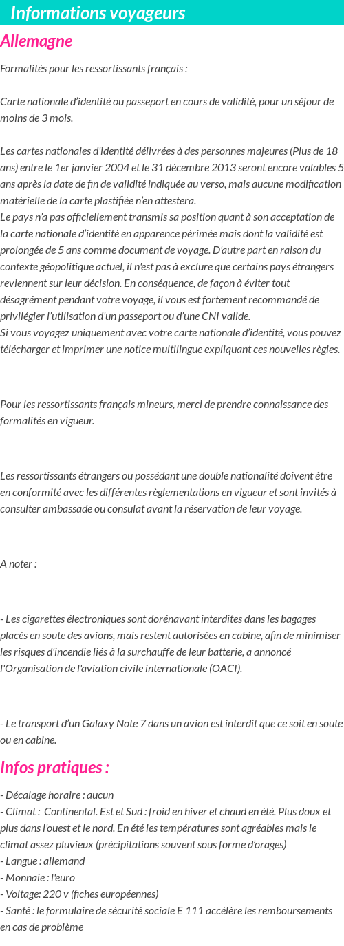 Formalités et infos voyageurs