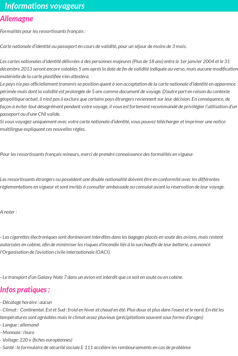 Formalités et infos voyageurs