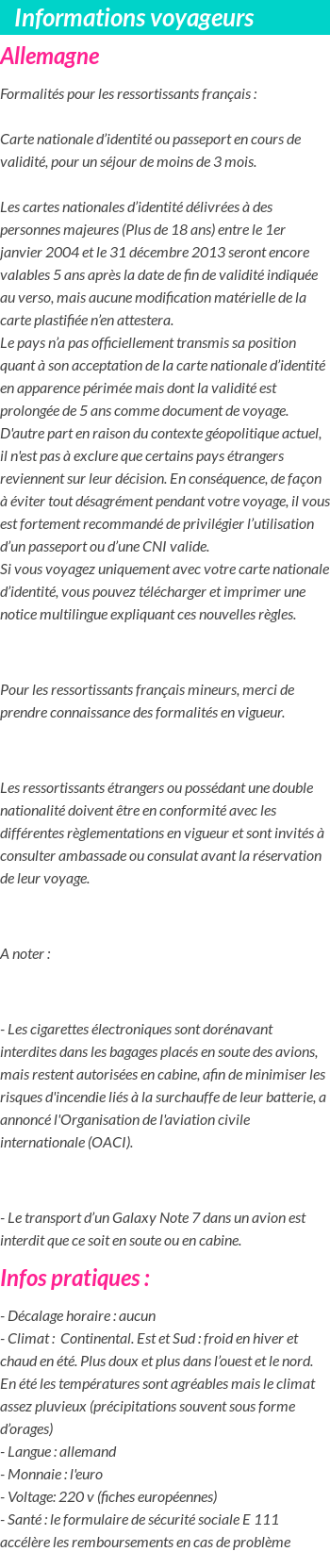 Formalités et infos voyageurs