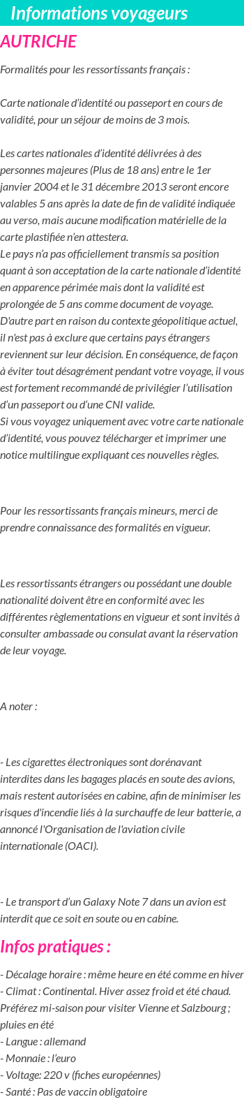 Formalités et infos voyageurs