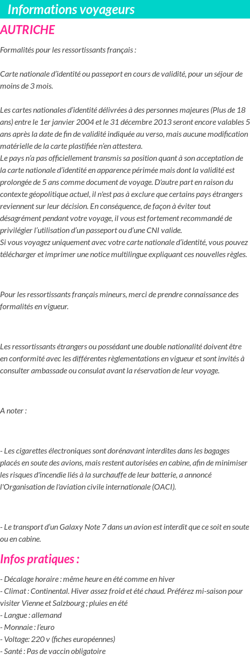 Formalités et infos voyageurs