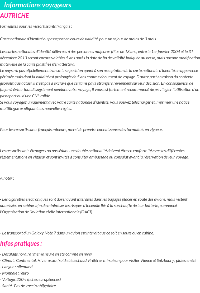 Formalités et infos voyageurs