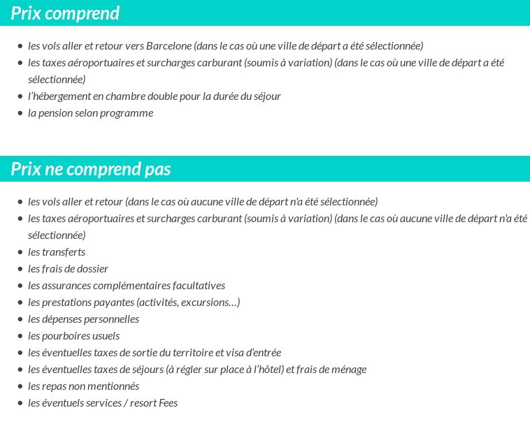 Conditions tarifaires