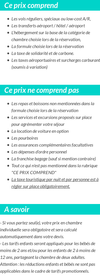 Conditions tarifaires