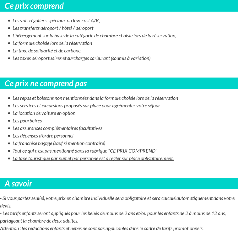 Conditions tarifaires