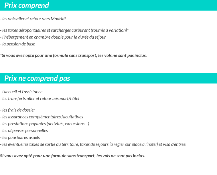 Conditions tarifaires