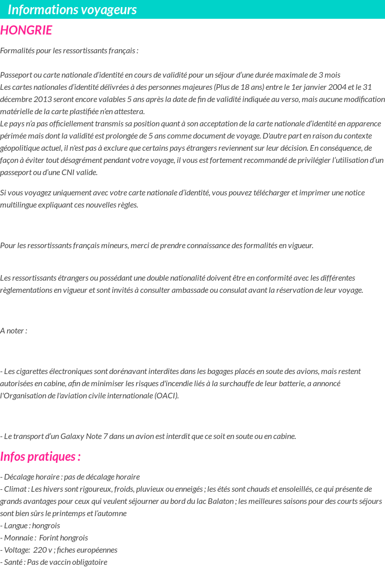 Formalités et infos voyageurs