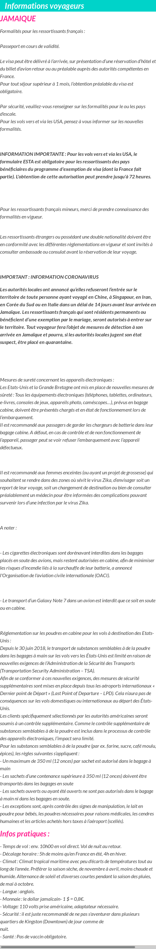 Formalités et infos voyageurs