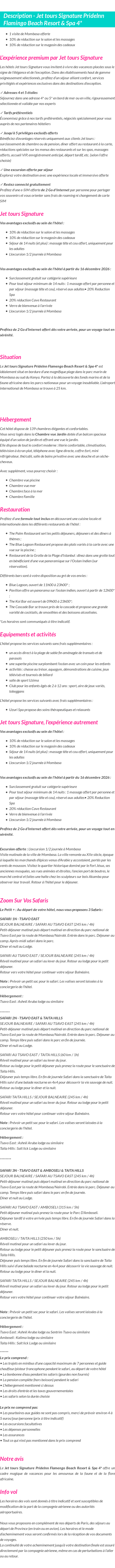Détails du séjour
