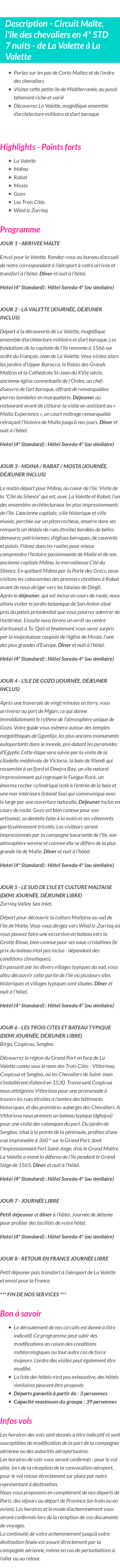 Détails du séjour