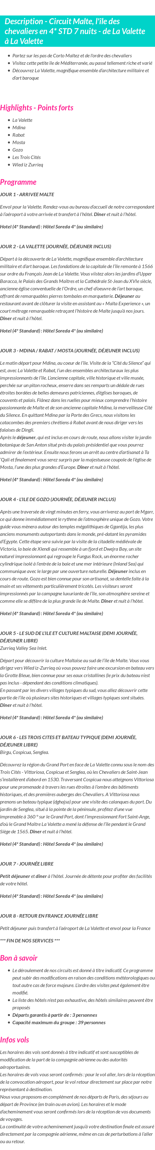 Détails du séjour
